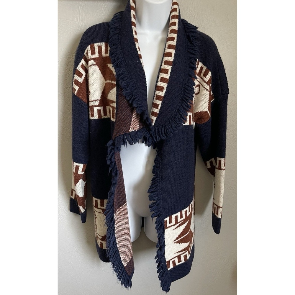 CocoGio Tribal Cardigan Sweater Small Blue Southwestern Made In Italy